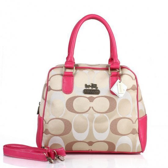 Coach Georgie In Signature Medium Pink Khaki Satchels ETY Coach Georgie In Signature Medium Pink Khaki Satchels ETY